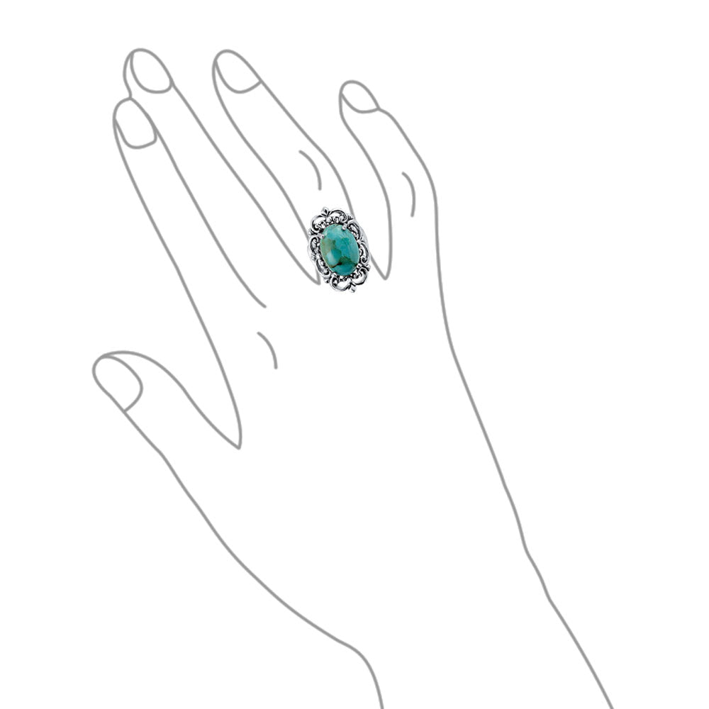 Western Jewelry Boho Vintage Silver Ring with Large Blue Turquoise Gemstone
