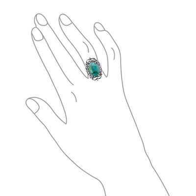 Western Jewelry Boho Vintage Silver Ring with Large Blue Turquoise Gemstone