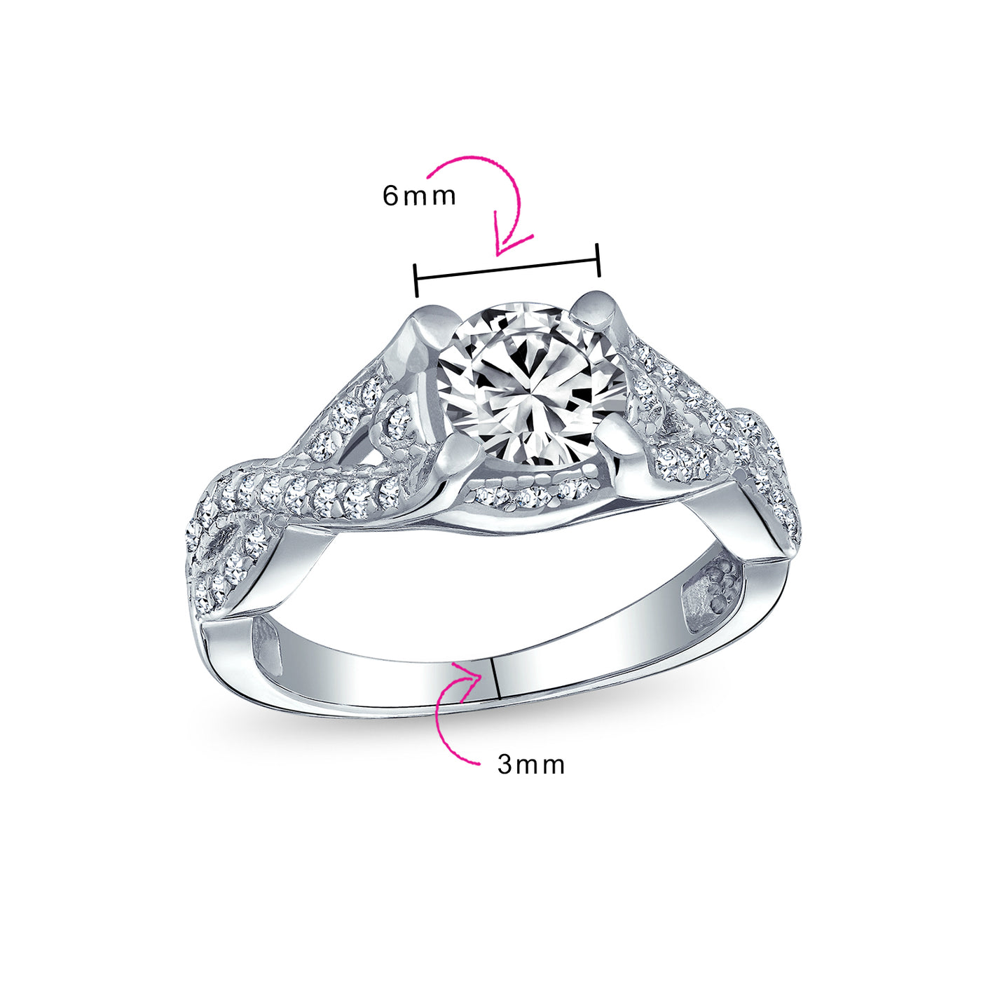 2CTW Round Solitaire CZ Engagement Ring Infinity Band