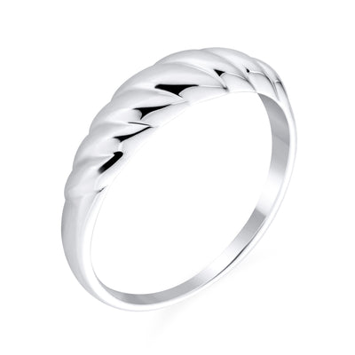 Twisted Shrimp Thin Band Dome Croissant Ring .925Sterling Silver