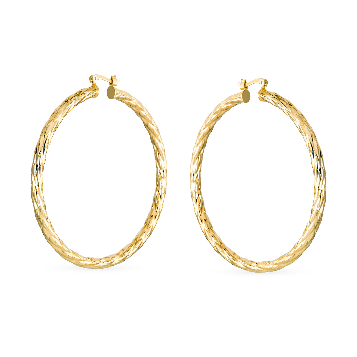 Twisted Rope Cable Large Hoop Earrings Gold Plated 2.25 Inch Dia ...