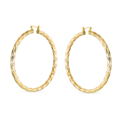 Twisted Rope Cable Large Hoop Earrings Gold Plated 2.25 Inch Dia