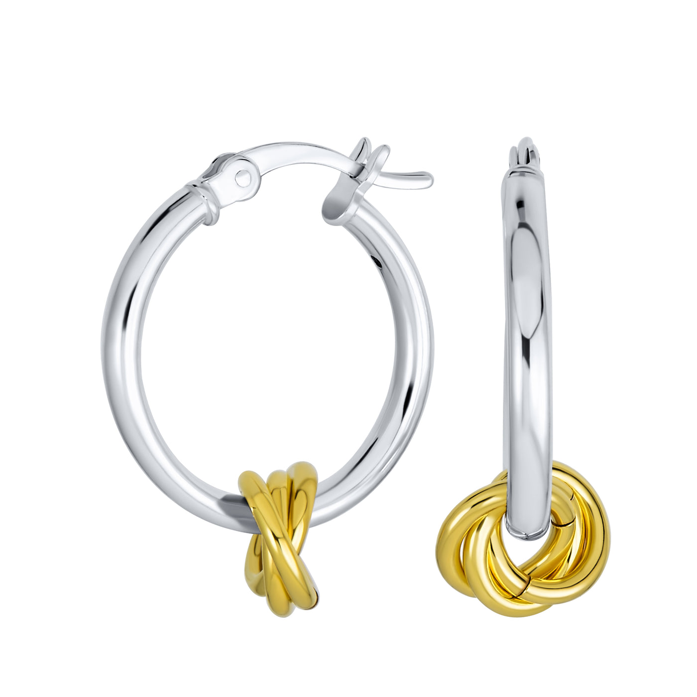 Two Tone Love Knot Hoop Earrings Gold Plated .925Sterling Silver 1"