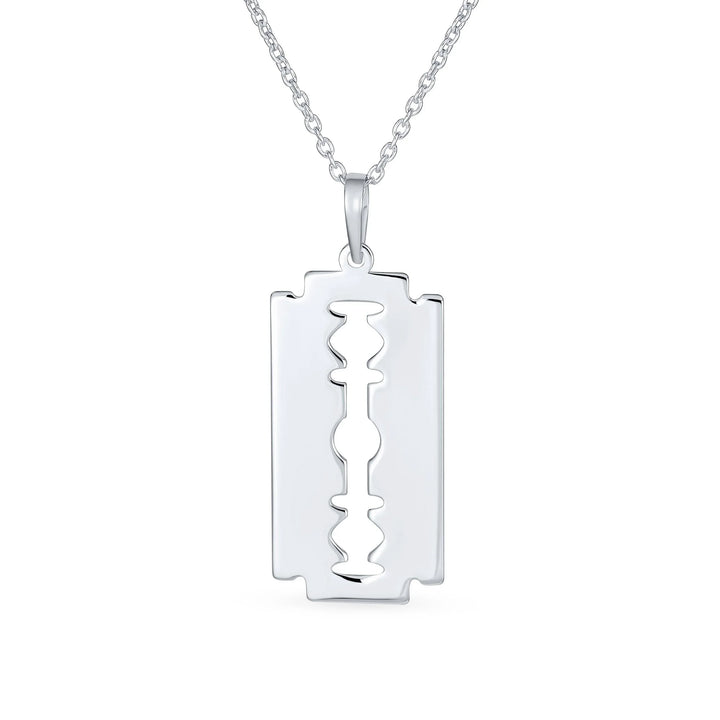 Hip Hop Razor Blade Pendant Necklace Men Sterling Silver
