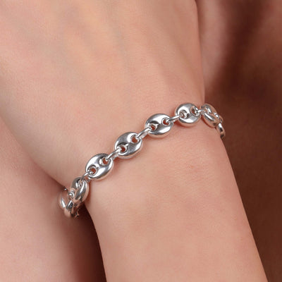 Sterling Silver Nautical Anchor Chain Link Bracelet 9MM Wide