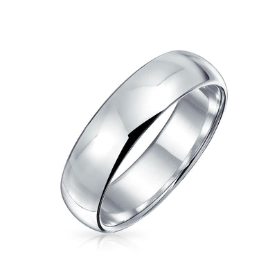 Unisex Classic Minimalist Dome Sterling Silver Ring for Couples Wedding Band