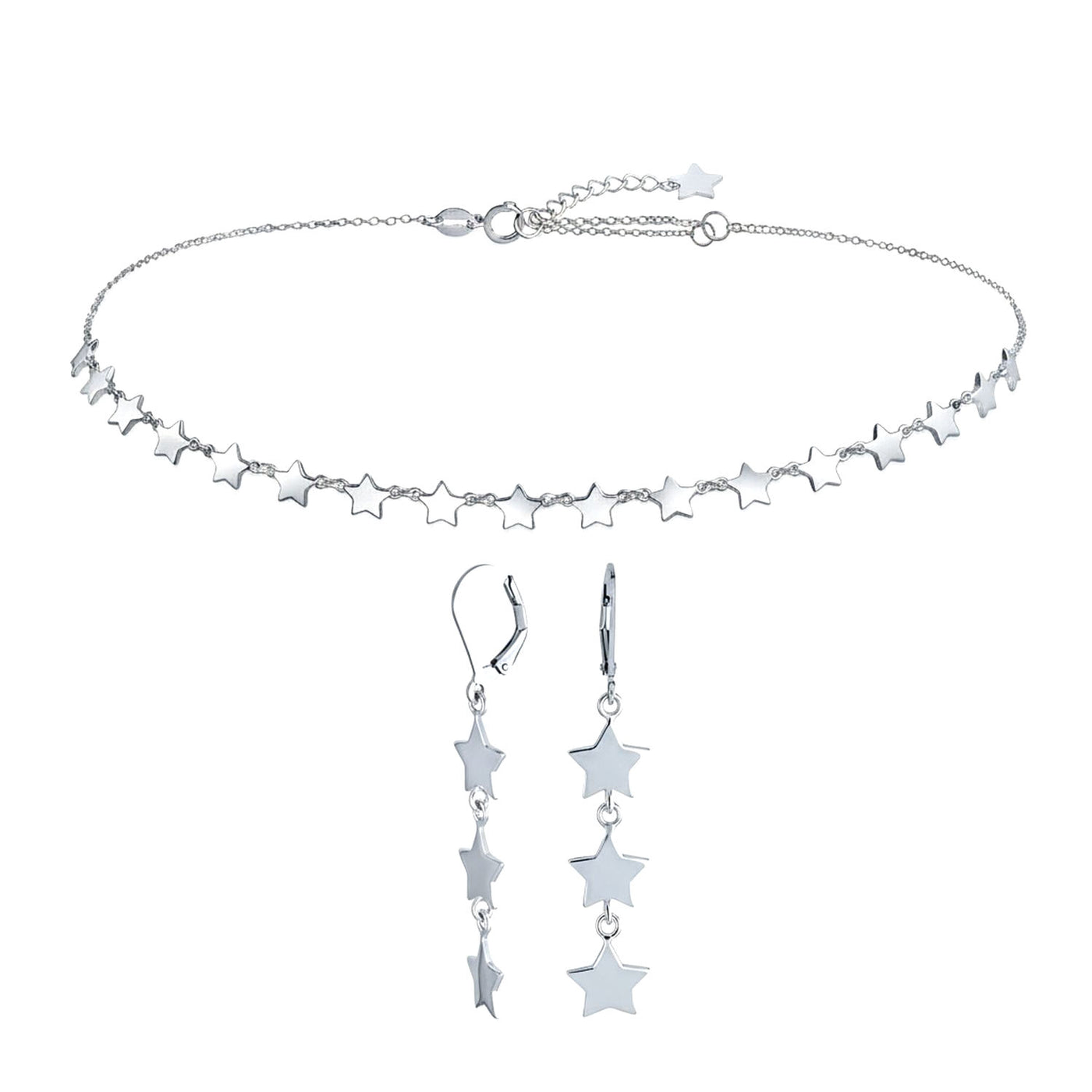 American Patriotic Celestial Rock Star Collar Necklace & Dangle Earrings Set