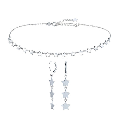 American Patriotic Celestial Rock Star Collar Necklace & Dangle Earrings Set