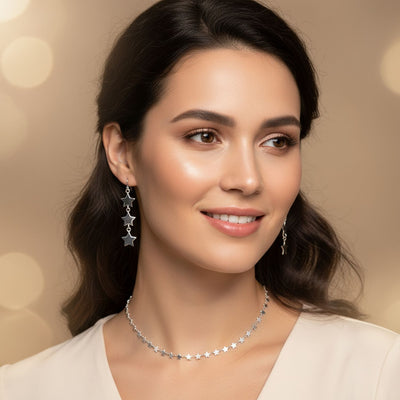 American Patriotic Celestial Rock Star Collar Necklace & Dangle Earrings Set