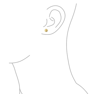 Summer Solar Beach Fun Sunburst Stud Earrings in Genuine 10K Yellow Gold