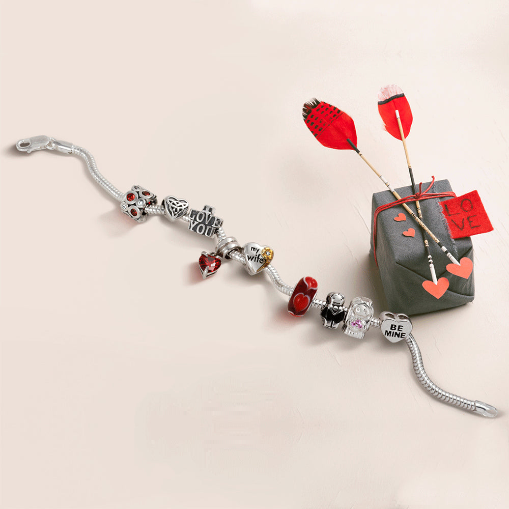 Murano Glass Charm Bead Heart Love Pink Red White for European Bracelet