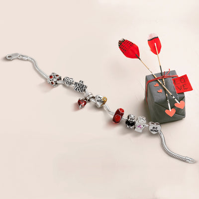 Murano Glass Charm Bead Heart Love Pink Red White for European Bracelet