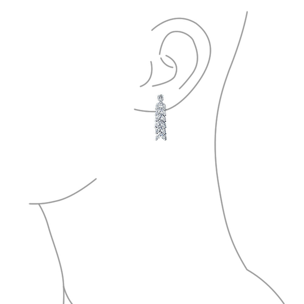 Art Deco Marquise CZ Collar Tennis Necklace & Dangle Earrings Set Silver Plated