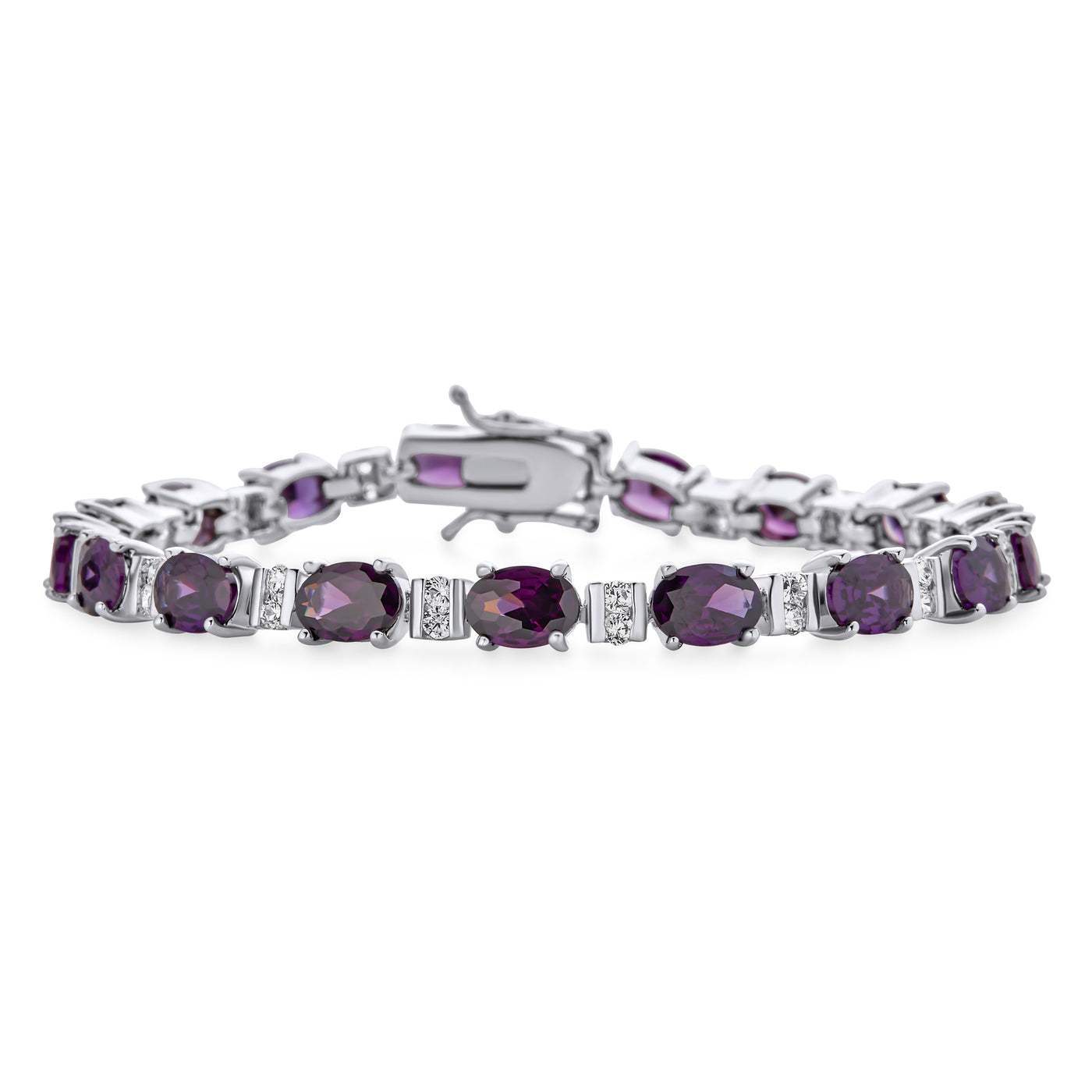 Vintage Style Alternating CZ Purple Amethyst Tennis Bracelet Silver Plated