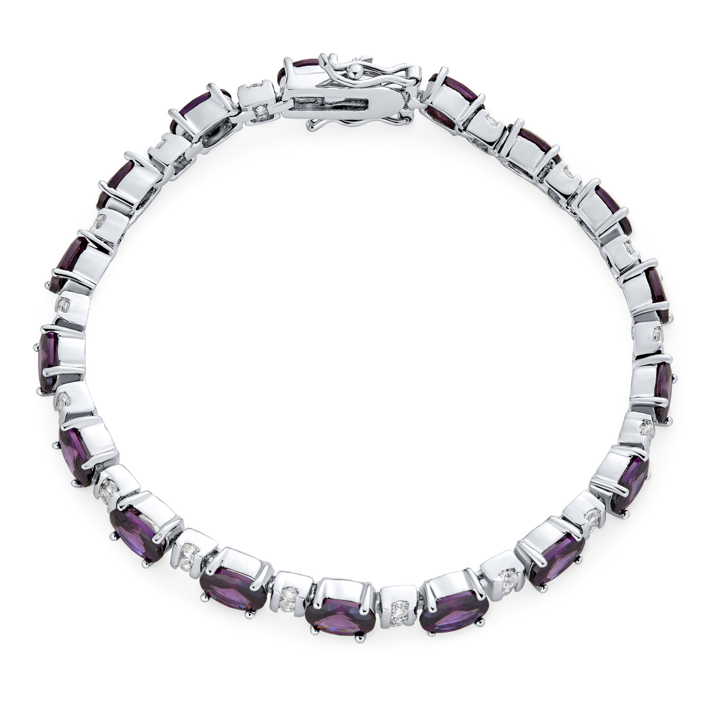 Vintage Style Alternating CZ Purple Amethyst Tennis Bracelet Silver Plated