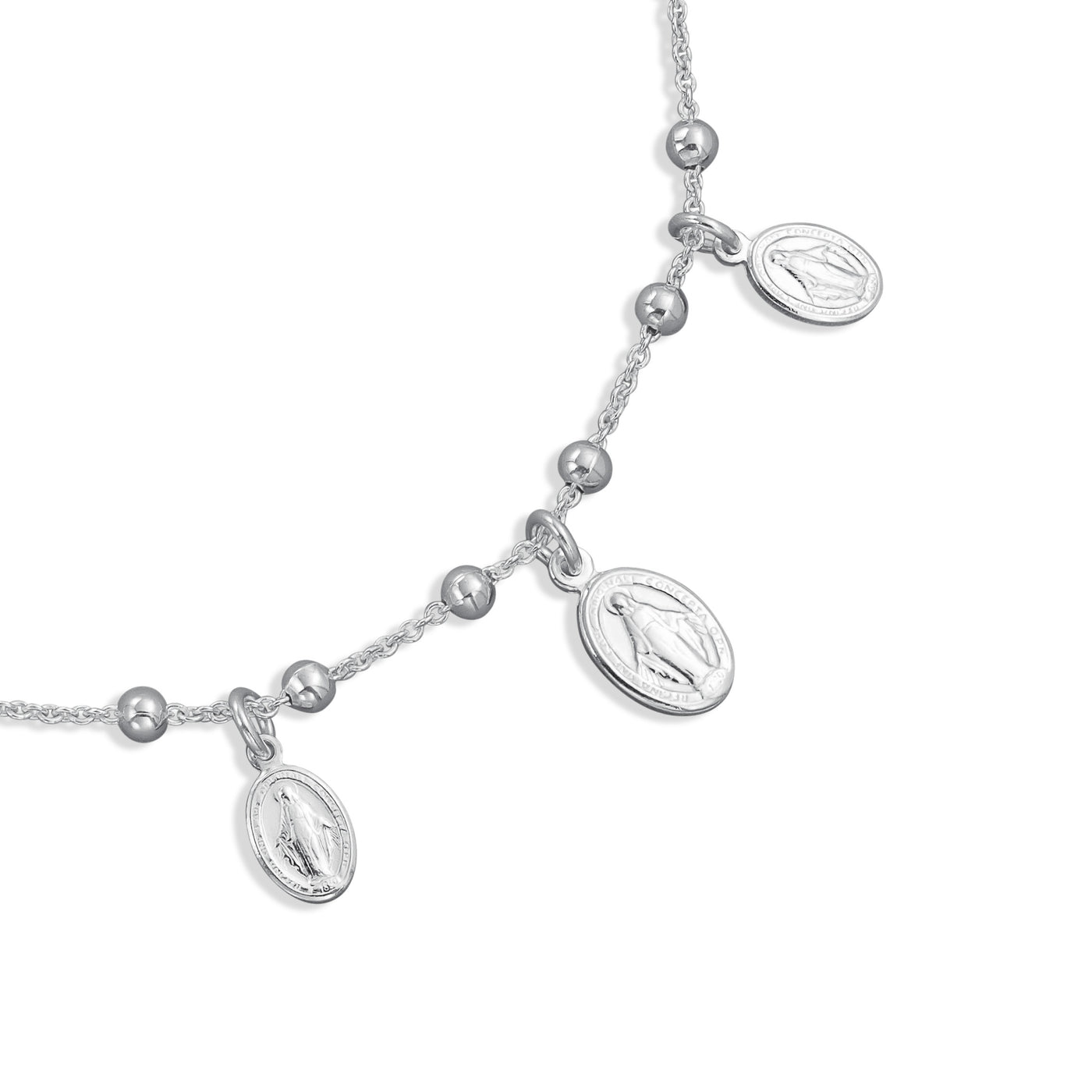 Multi Charm Virgin Mary Medallion Anklet Ankle Bracelet Sterling Silver 10 Inch - Bling Jewelry
