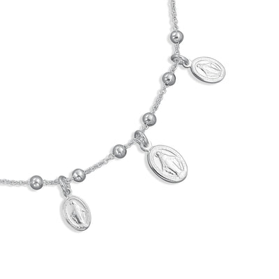Multi Charm Virgin Mary Medallion Anklet Ankle Bracelet Sterling Silver 10 Inch - Bling Jewelry