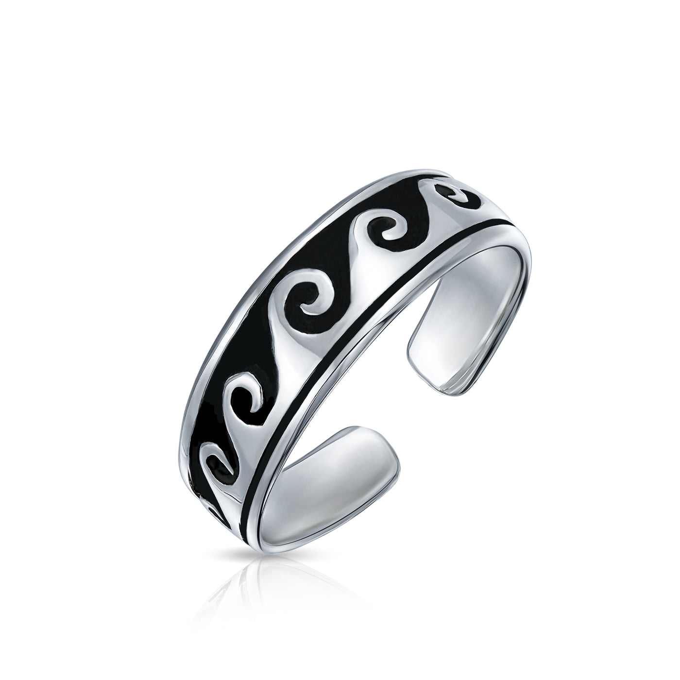 Set of 2 Nautical Ocean Waves and Beach Sand Footprints Midi Toe Ring Silver