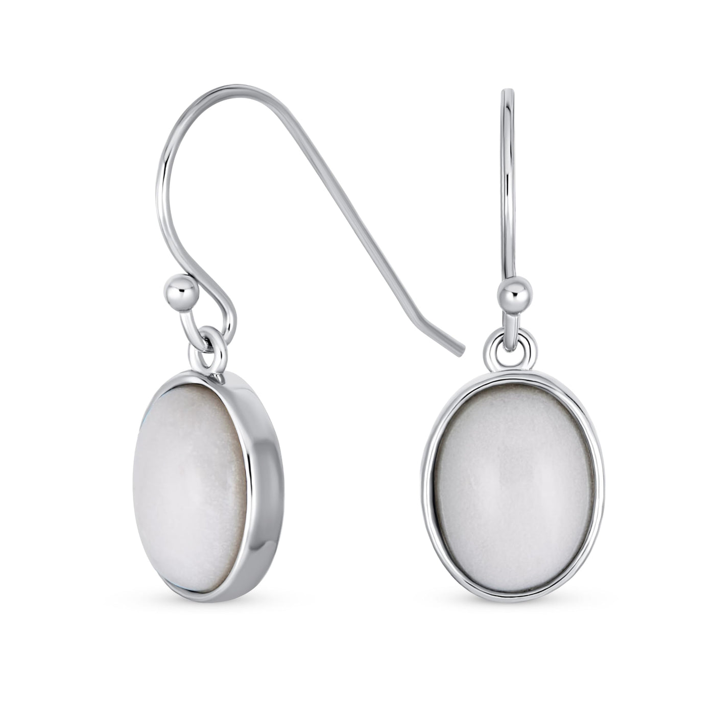 Set of 2 White Agate & Black Onyx Bezel Oval Cabochon Drop Earrings Gold Plated