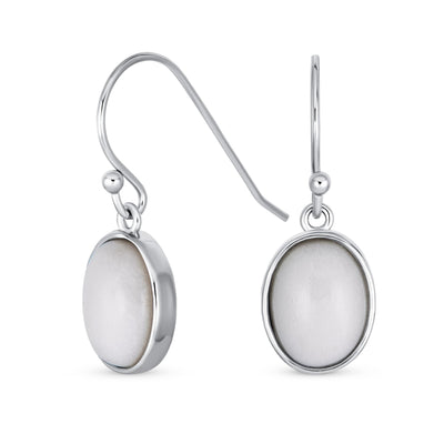 Set of 2 White Agate & Black Onyx Bezel Oval Cabochon Drop Earrings Gold Plated