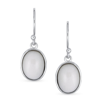 Set of 2 White Agate & Black Onyx Bezel Oval Cabochon Drop Earrings Gold Plated