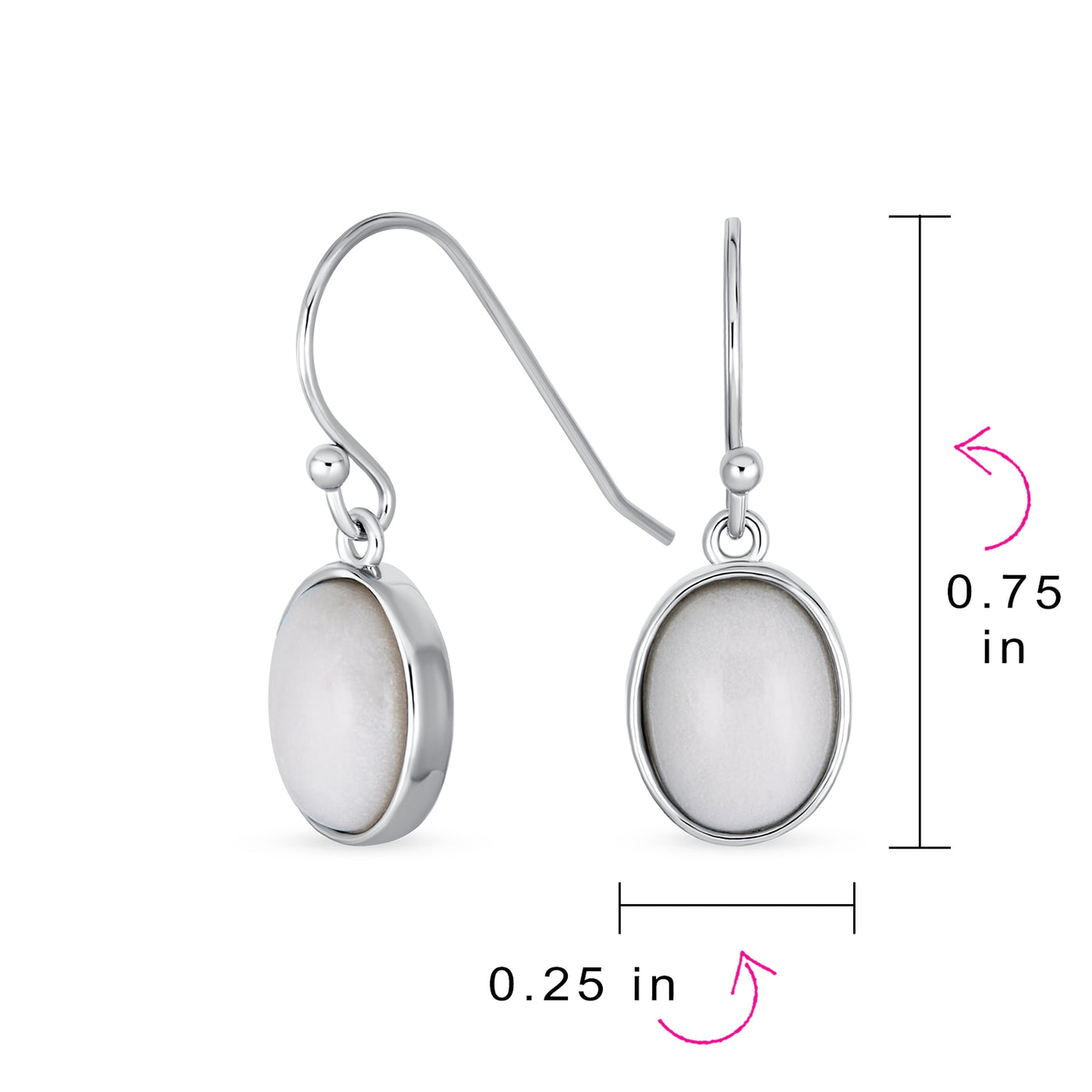 Set of 2 White Agate & Black Onyx Bezel Oval Cabochon Drop Earrings Gold Plated