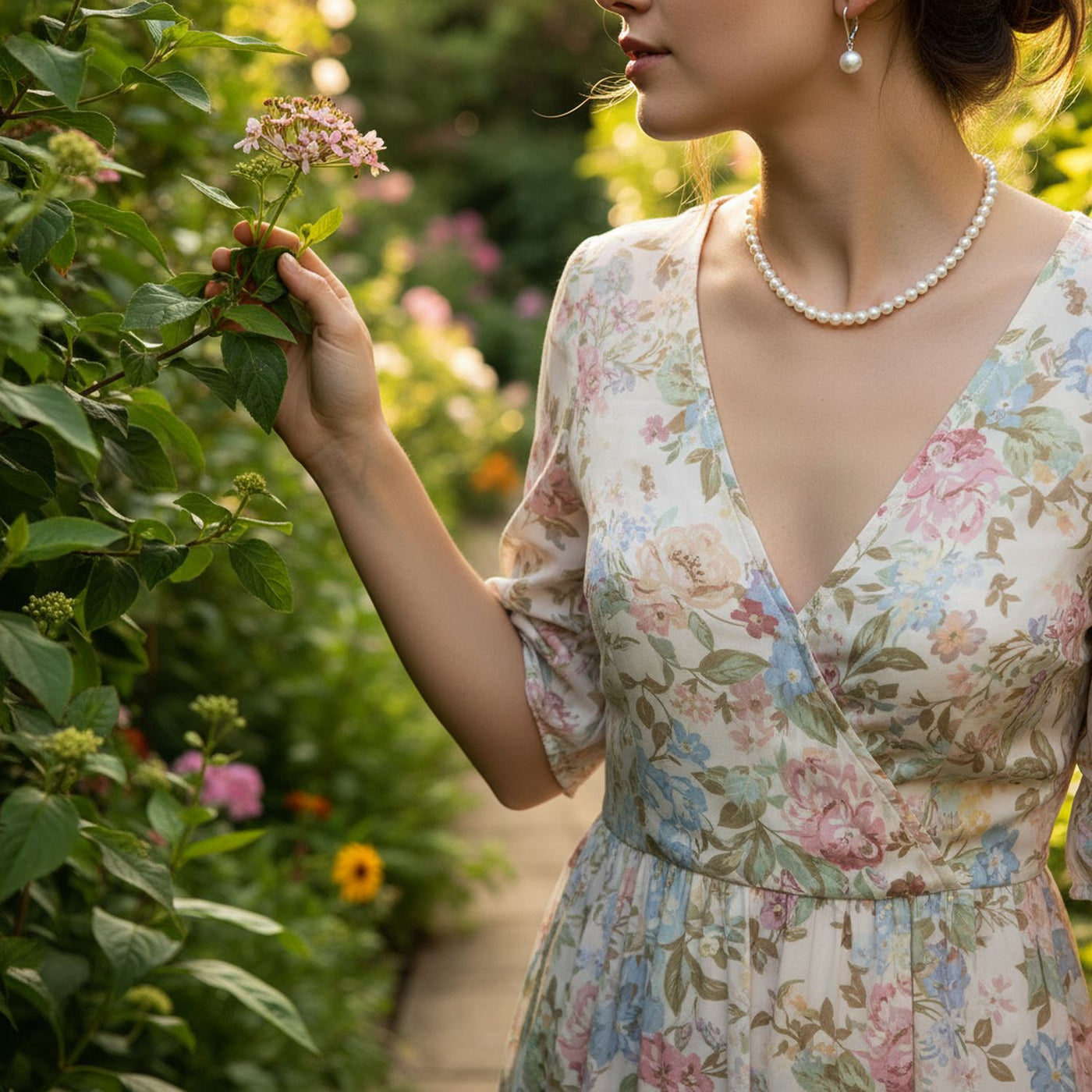 Classic Bridal 7MM White Freshwater Pearl Necklace & 8MM Drop Pearl Earrings Set