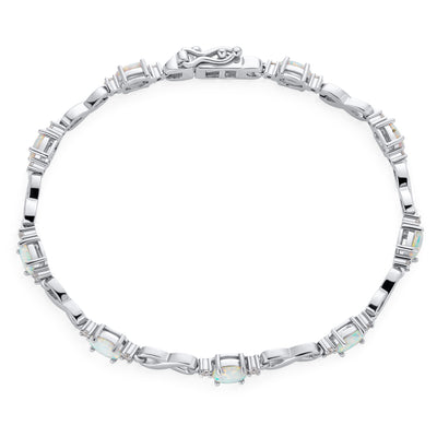 White Created Opal CZ Infinity Bracelet .925 Silver October Birthstone