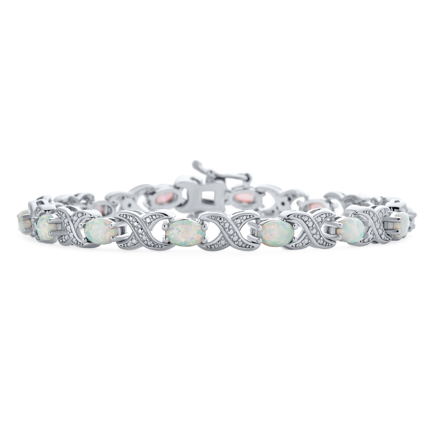 White Created Opal Infinity Bracelet .925 Silver October Birthstone