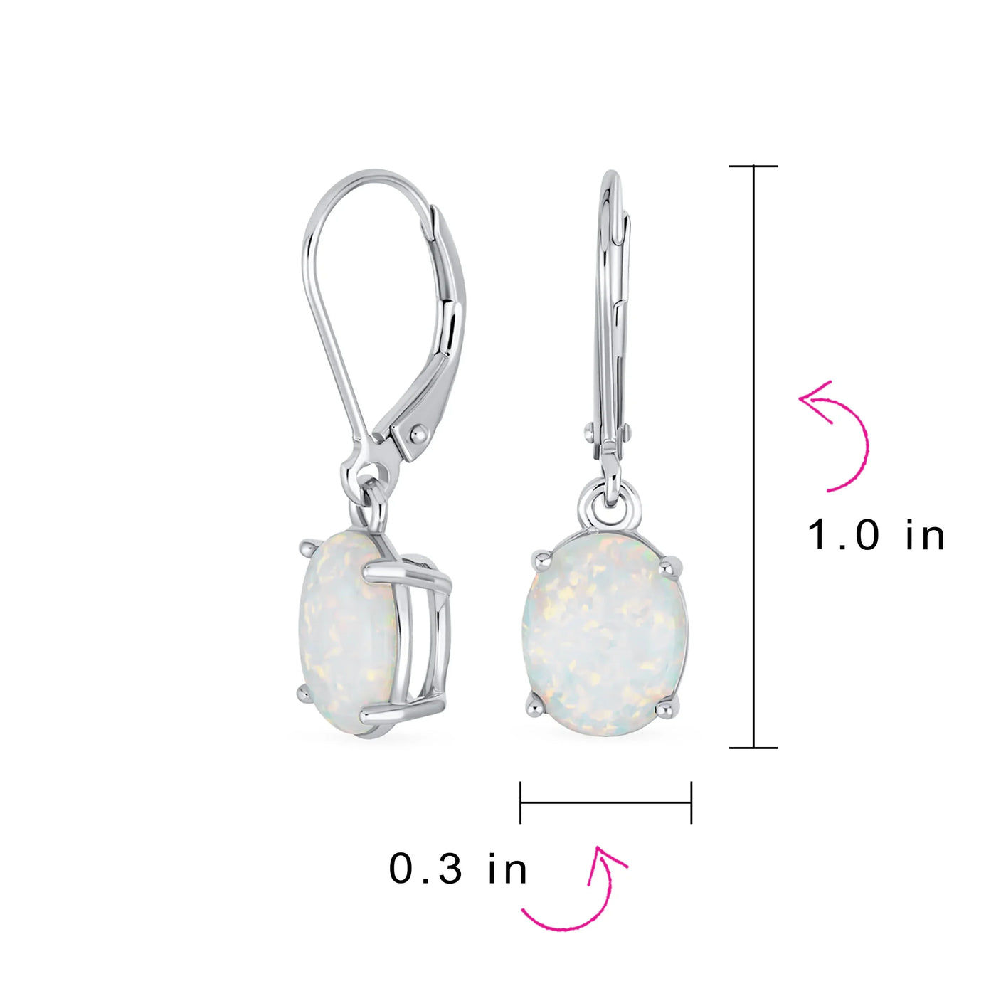 Classic White Opal Oval Solitaire Dangle Gemstone Earrings in Sterling Silver - Bling Jewelry