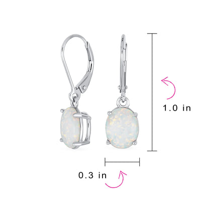 Classic White Opal Oval Solitaire Dangle Gemstone Earrings in Sterling Silver - Bling Jewelry