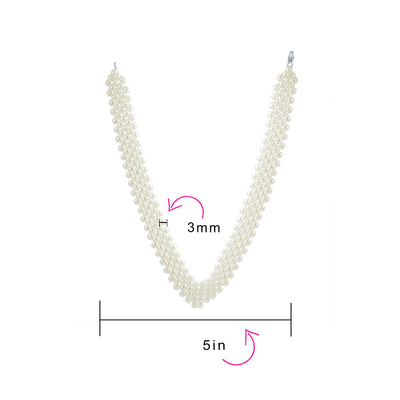 Bridal Collar Necklace V Shaped Imitation Pearl Rhodium Plated 16 Inch