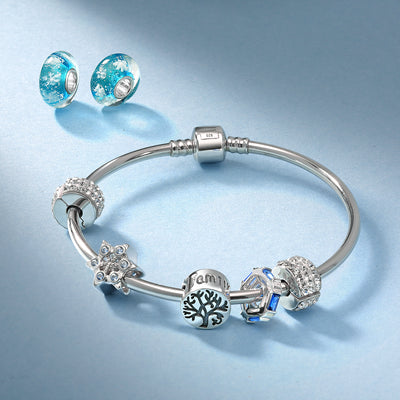 Christmas Charm Bead Blue Snowflake CZ for Winter Bracelets
