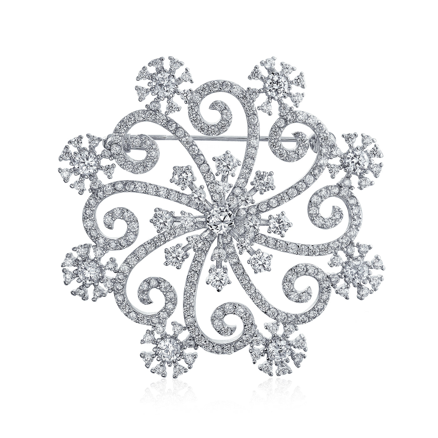 Large Swirl CZ Cubic Zirconia Scarf Christmas Snowflake Brooch Pin