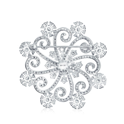 Large Swirl CZ Cubic Zirconia Scarf Christmas Snowflake Brooch Pin