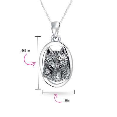 Set of 2 Werewolf Wicca Totem Moon Stars Oval Pendant Necklace Oxidized Silver