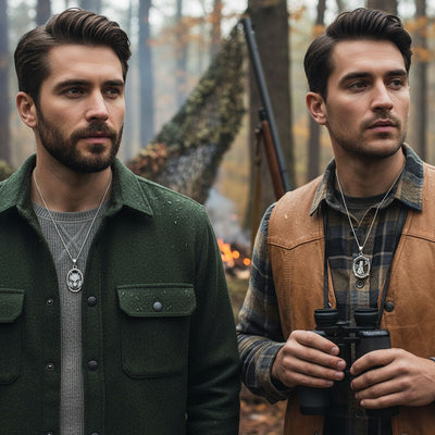 Set of 2 Werewolf Wicca Totem Moon Stars Oval Pendant Necklace Oxidized Silver