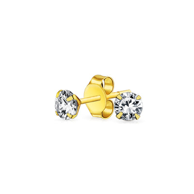 Set of 2 Tiny Lucky Elephant & Round CZ Stud Earrings 14K Yellow Gold Screw Back