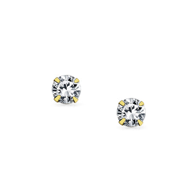 14K Yellow Gold .25CT Round Cubic Zirconia CZ Stud Earrings - Bling Jewelry