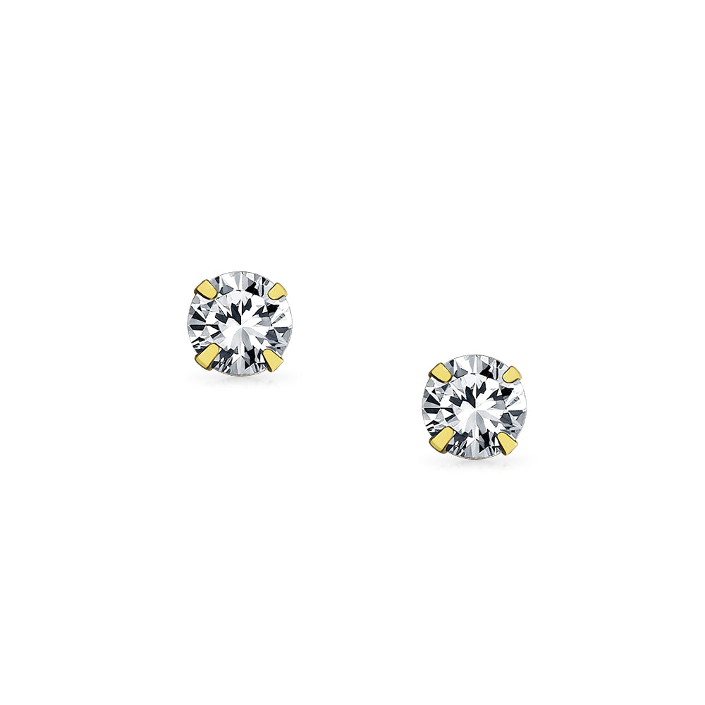 14K Yellow Gold .25CT Round Cubic Zirconia CZ Stud Earrings - Bling Jewelry