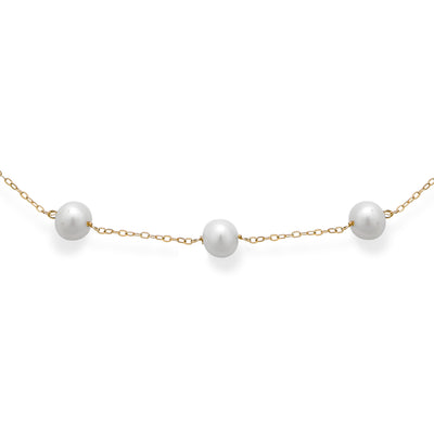 14K Yellow Gold Freshwater Cultured Pearl 7.5mm Tin Cup Necklace