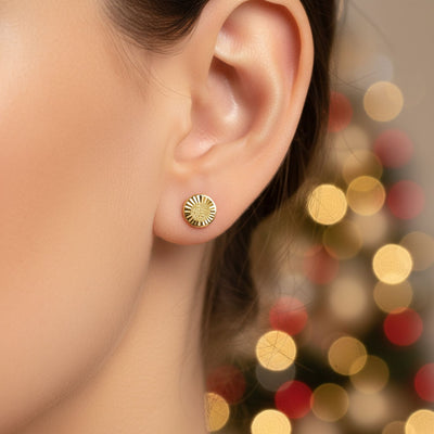 Simple Classic 10K Gold Drop Ball Earrings with Star Burst Design 5MM Studs