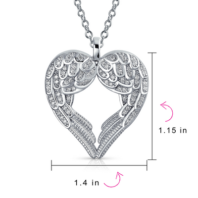 Angel Wing Heart Cubic Zirconia .925 Sterling Silver Pendant Necklace