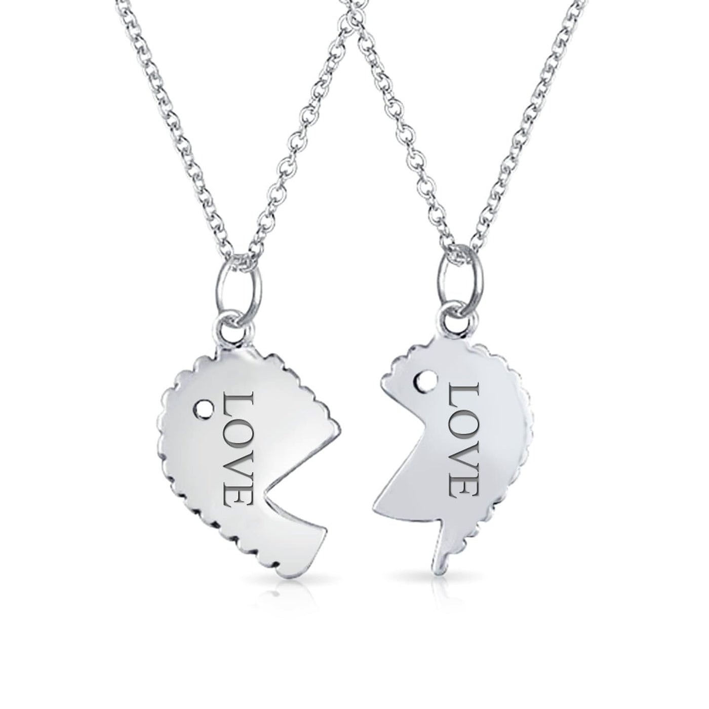 Personalized Etched Mother Daughter Split Heart Break Apart 2 Pcs Gift Black Sterling Silver Necklace Custom
