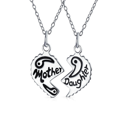 Personalized Etched Mother Daughter Split Heart Break Apart 2 Pcs Gift Black Sterling Silver Necklace Custom